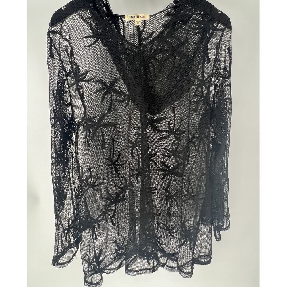 Miken Black Hooded Long-Sleeve Dress Swim Cover-Up Size XL